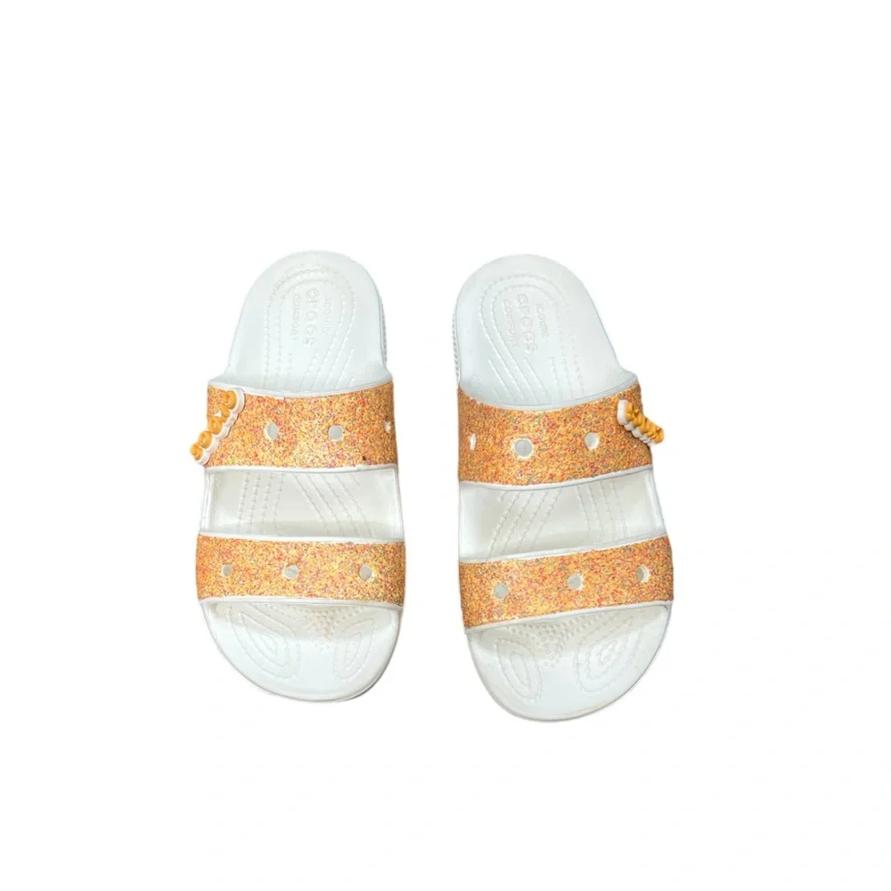 Crocs Classic Women’s Sandals Orange‎ Sorbet Glitter Slides Comfort Sandals Sz 6